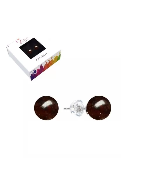 Heilsteine & Edelsteine - Ohrstecker - Granat, Kugel, 6mm, rhodiniert