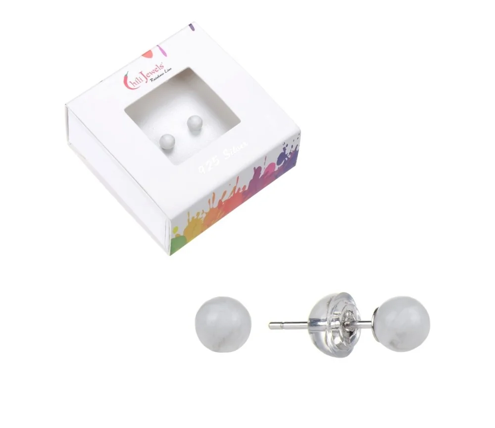 Heilsteine & Edelsteine - Ohrstecker - Magnesit, Kugel, 4mm, rhodiniert