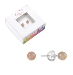 Heilsteine & Edelsteine - Ohrstecker - Mondstein, Kugel, 4mm, rhodiniert