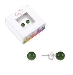 Heilsteine & Edelsteine - Ohrstecker - Nephrit, Kugel, 6mm, rhodiniert