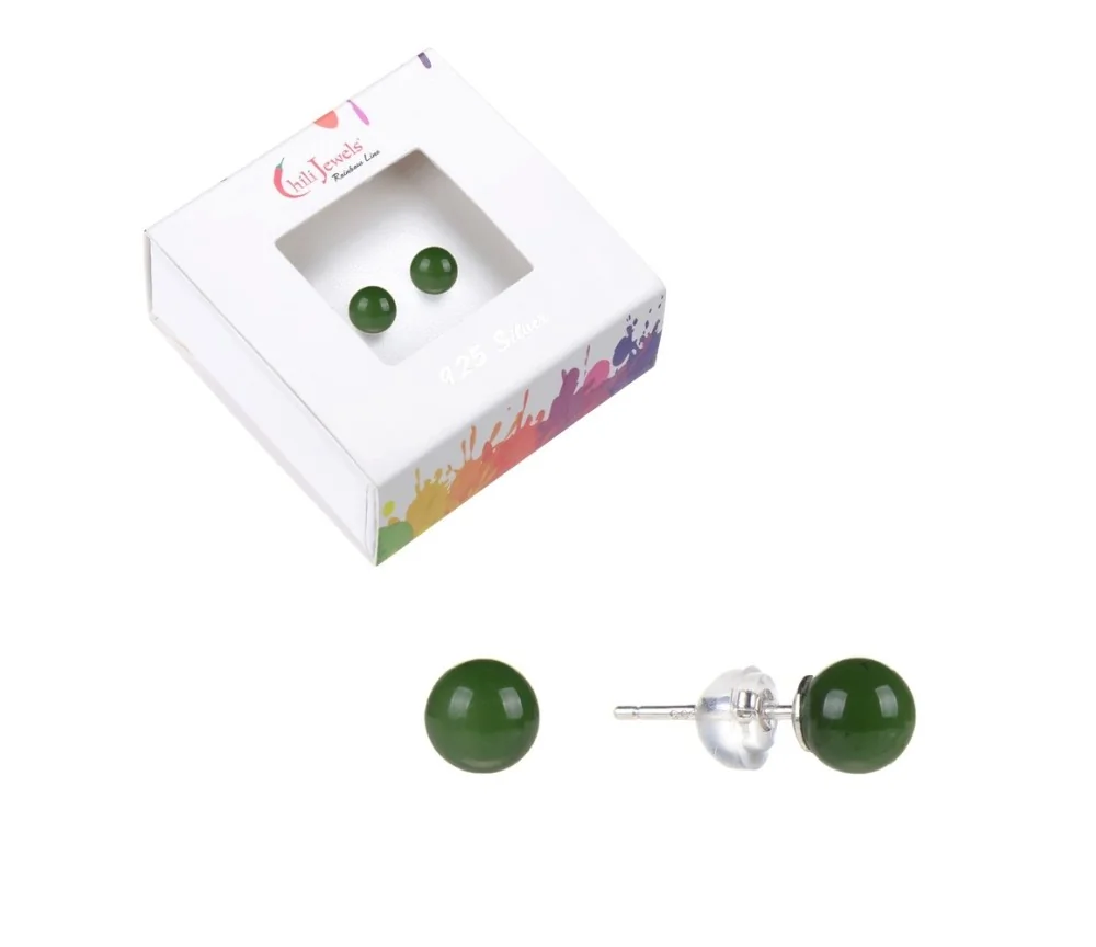 Heilsteine & Edelsteine - Ohrstecker - Nephrit, Kugel, 6mm, rhodiniert