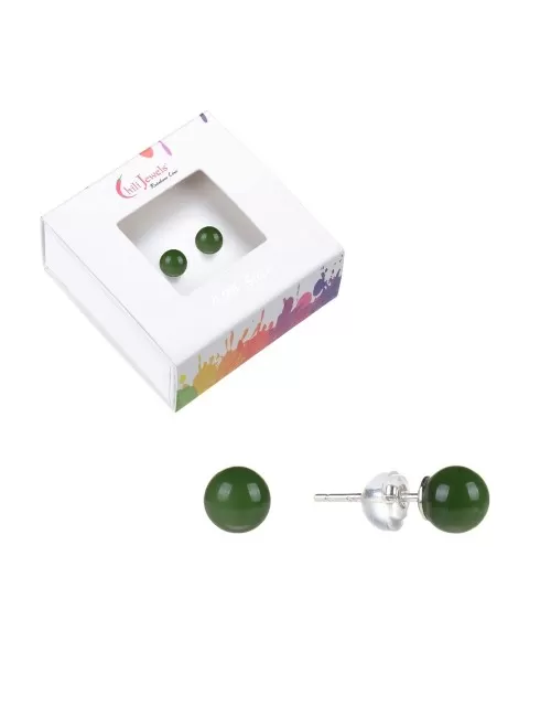 Heilsteine & Edelsteine - Ohrstecker - Nephrit, Kugel, 6mm, rhodiniert