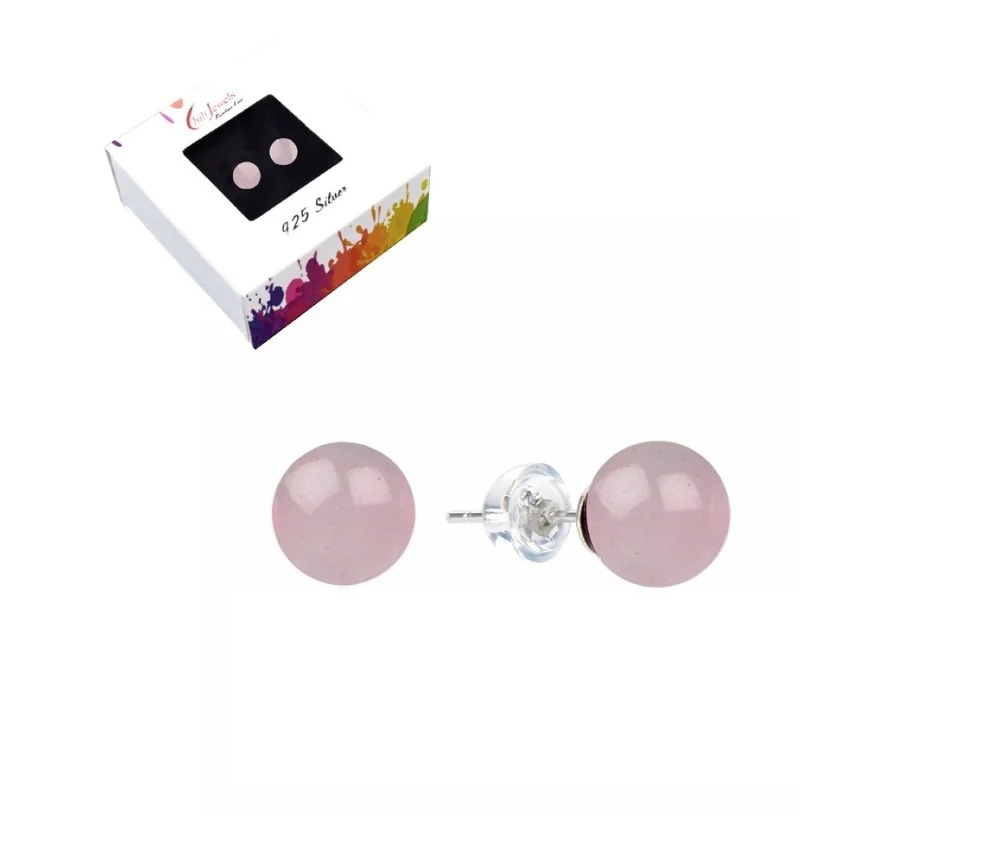 Heilsteine & Edelsteine - Ohrstecker - Rosenquarz, Kugel, 6mm, rhodiniert