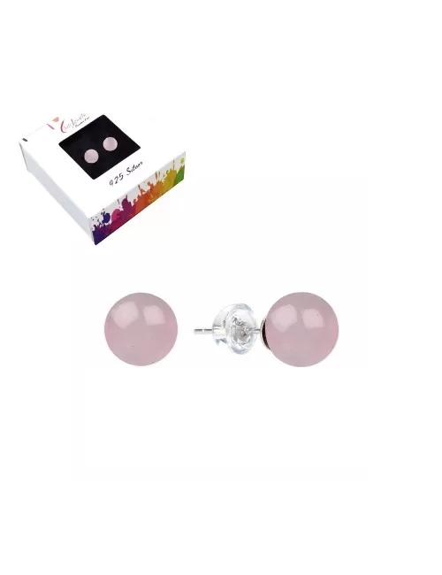Heilsteine & Edelsteine - Ohrstecker - Rosenquarz, Kugel, 6mm, rhodiniert