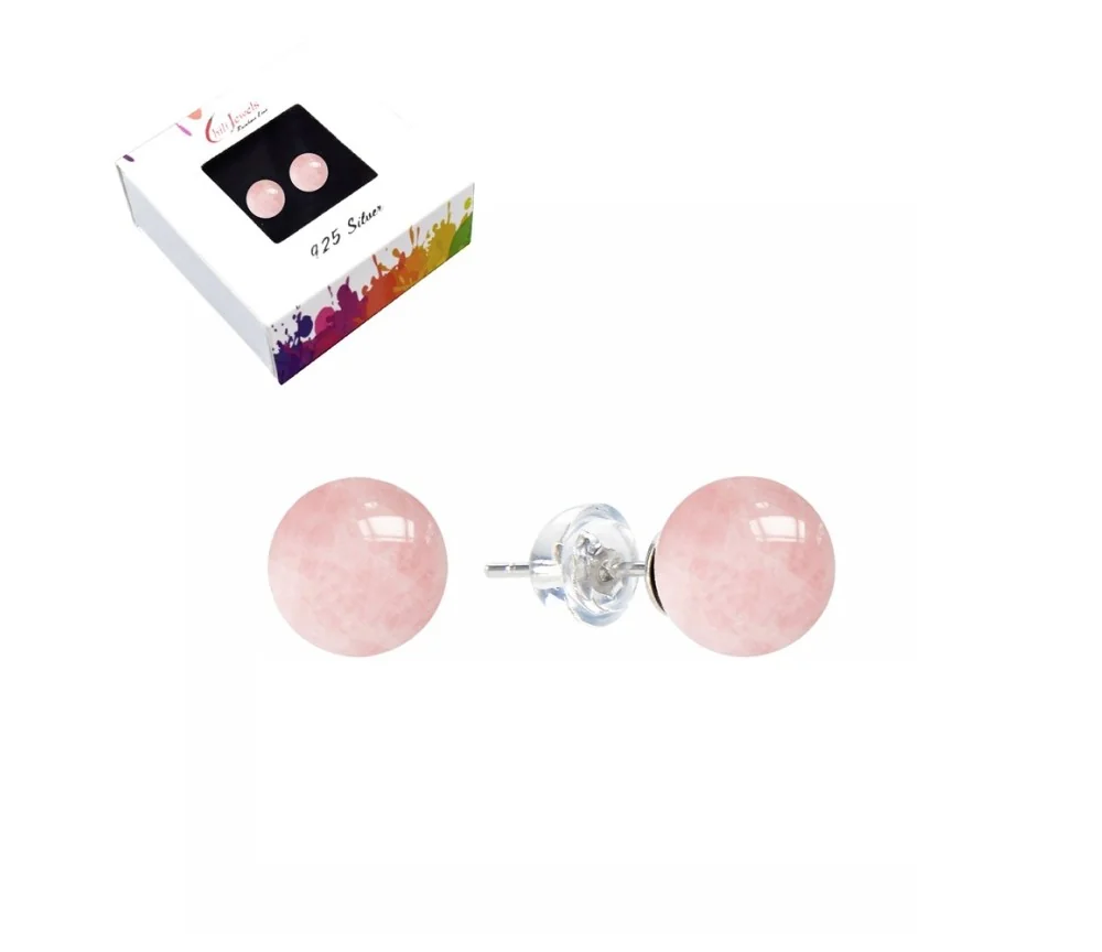 Heilsteine & Edelsteine - Ohrstecker - Rosenquarz, Kugel, 8mm, rhodiniert