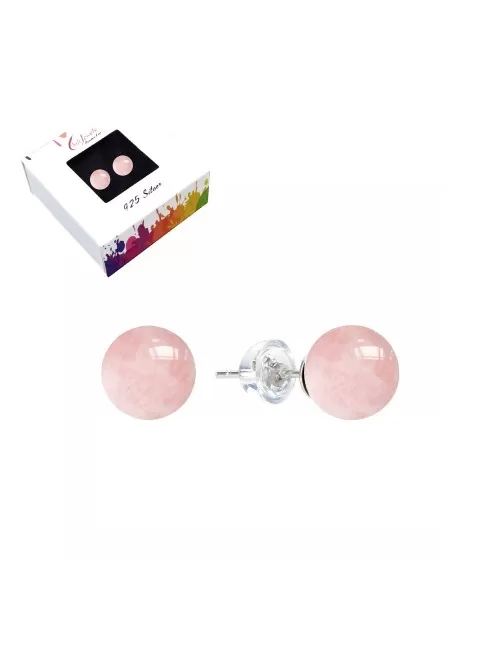 Heilsteine & Edelsteine - Ohrstecker - Rosenquarz, Kugel, 8mm, rhodiniert