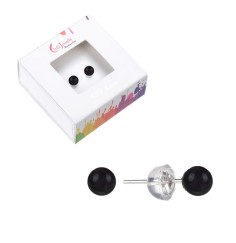 Heilsteine & Edelsteine - Ohrstecker - Schörl (stab.), Kugel, 4mm, rhodiniert