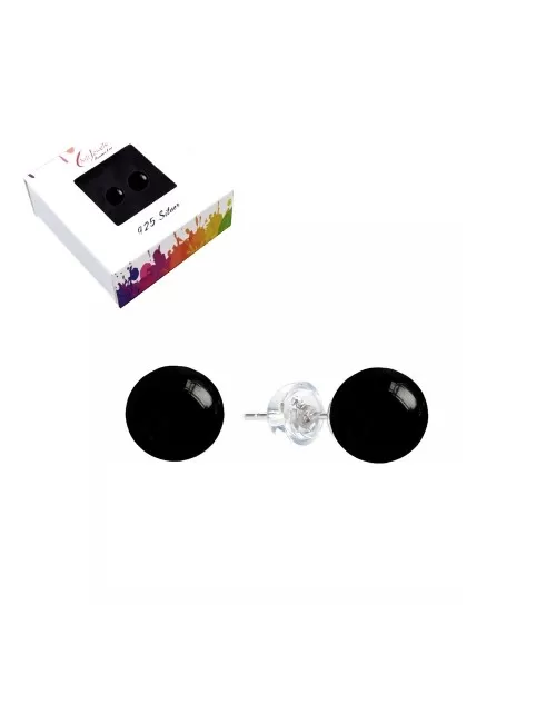 Heilsteine & Edelsteine - Ohrstecker - Schörl (stab.), Kugel, 6mm, rhodiniert