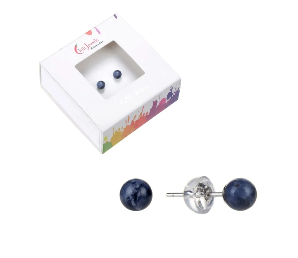 Heilsteine & Edelsteine - Ohrstecker - Sodalith, Kugel, 4mm, rhodiniert