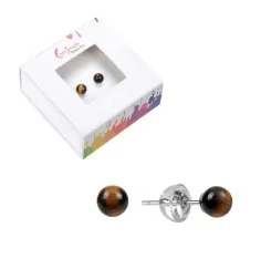 Heilsteine & Edelsteine - Ohrstecker - Tigerauge, Kugel, 4mm, rhodiniert