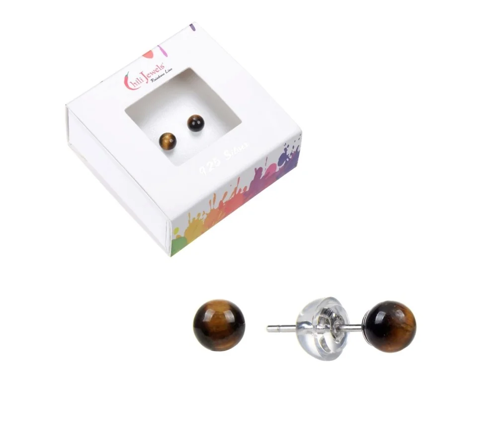 Heilsteine & Edelsteine - Ohrstecker - Tigerauge, Kugel, 4mm, rhodiniert