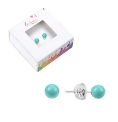 Heilsteine & Edelsteine - Ohrstecker - Türkis (stab.), Kugel, 4mm, rhodiniert