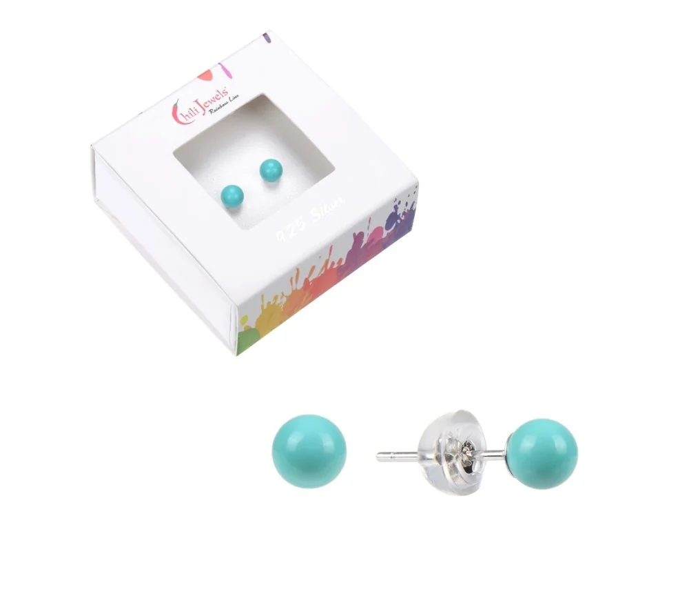 Heilsteine & Edelsteine - Ohrstecker - Türkis (stab.), Kugel, 4mm, rhodiniert