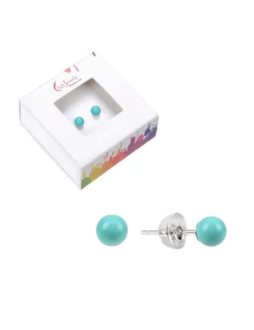 Heilsteine & Edelsteine - Ohrstecker - Türkis (stab.), Kugel, 4mm, rhodiniert