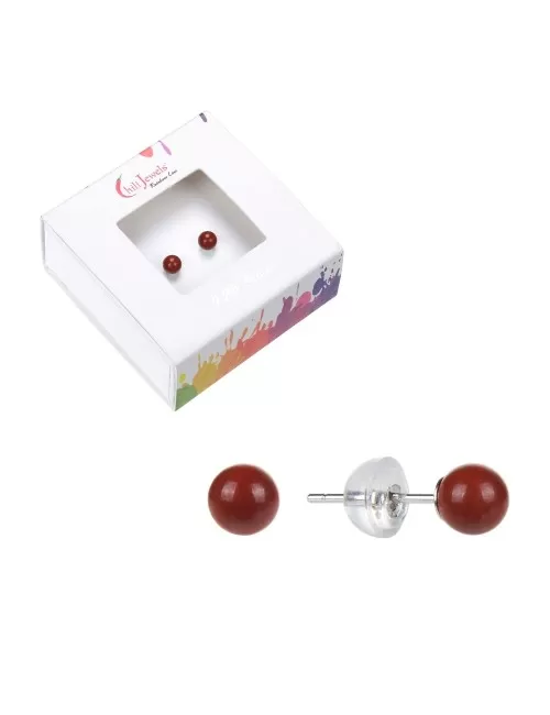 Heilsteine & Edelsteine - Ohrstecker - Jaspis (rot), Kugel, 4mm, rhodiniert