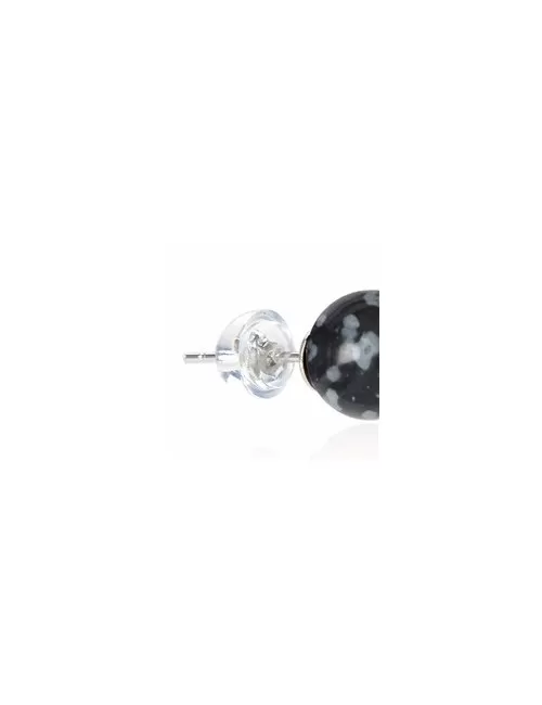 Heilsteine & Edelsteine - Ohrstecker - Schneeflocken-Obsidian, Kugel, 8mm, rhodiniert
