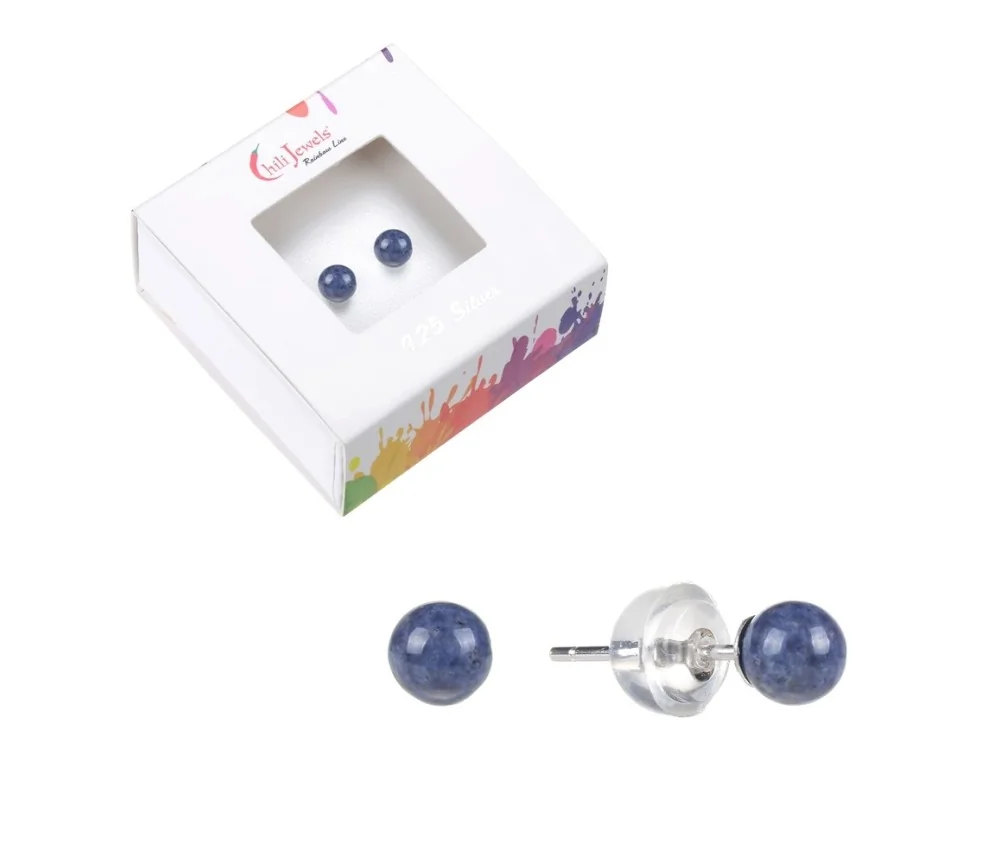 Heilsteine & Edelsteine - Ohrstecker - Dumortierit, Kugel, 4mm, rhodiniert