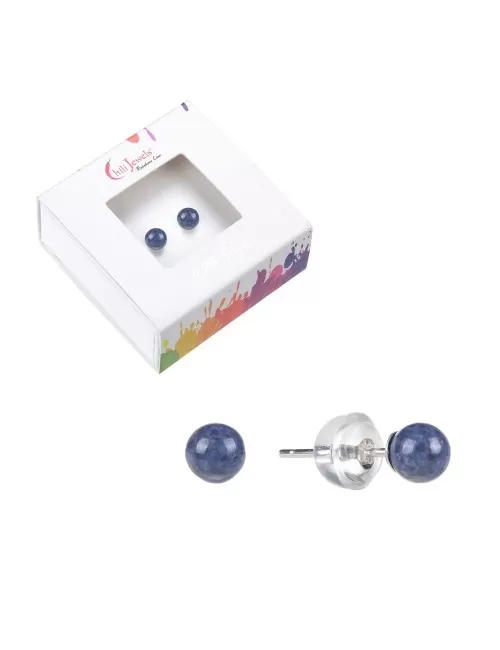 Heilsteine & Edelsteine - Ohrstecker - Dumortierit, Kugel, 4mm, rhodiniert