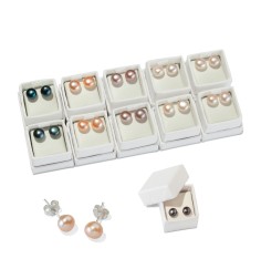 Heilsteine & Edelsteine - Ohrstecker - Perle - Farben gemischt, 6mm, Silber - 10er Pack