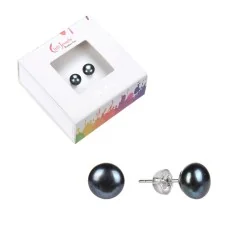 Heilsteine & Edelsteine - Ohrstecker - Perle schwarz, Kugel, 6mm, rhodiniert