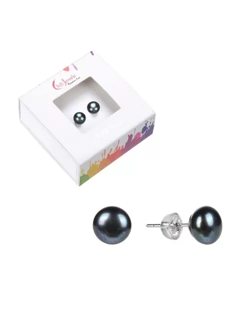 Heilsteine & Edelsteine - Ohrstecker - Perle schwarz, Kugel, 6mm, rhodiniert