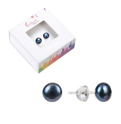 Heilsteine & Edelsteine - Ohrstecker - Perle schwarz, Kugel, 8mm, rhodiniert