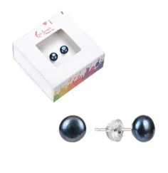 Heilsteine & Edelsteine - Ohrstecker - Perle schwarz, Kugel, 8mm, rhodiniert