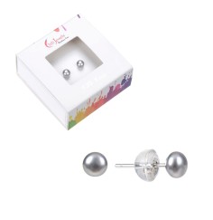 Heilsteine & Edelsteine - Ohrstecker - Perle silbergrau gefärbt, Kugel, 4mm, rhodiniert