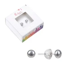 Heilsteine & Edelsteine - Ohrstecker - Perle silbergrau gefärbt, Kugel, 4mm, rhodiniert