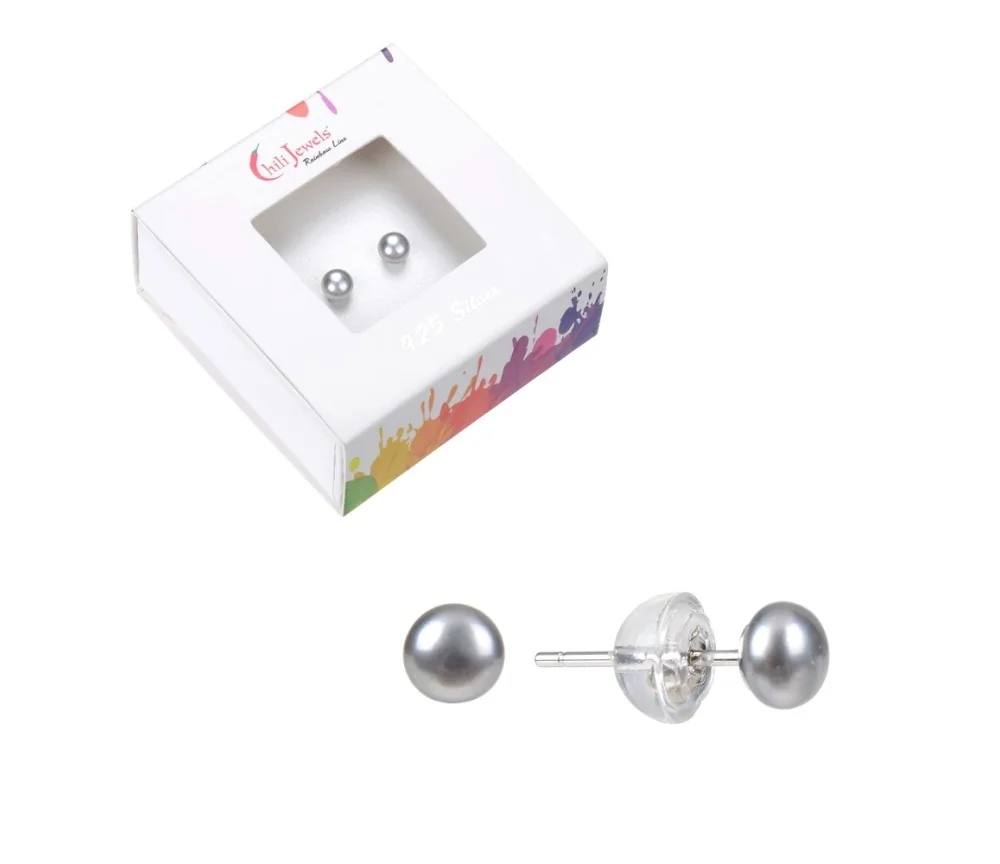 Heilsteine & Edelsteine - Ohrstecker - Perle silbergrau gefärbt, Kugel, 4mm, rhodiniert