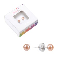 Heilsteine & Edelsteine - Ohrstecker - Perle lachs natur, Kugel, 4mm, rhodiniert