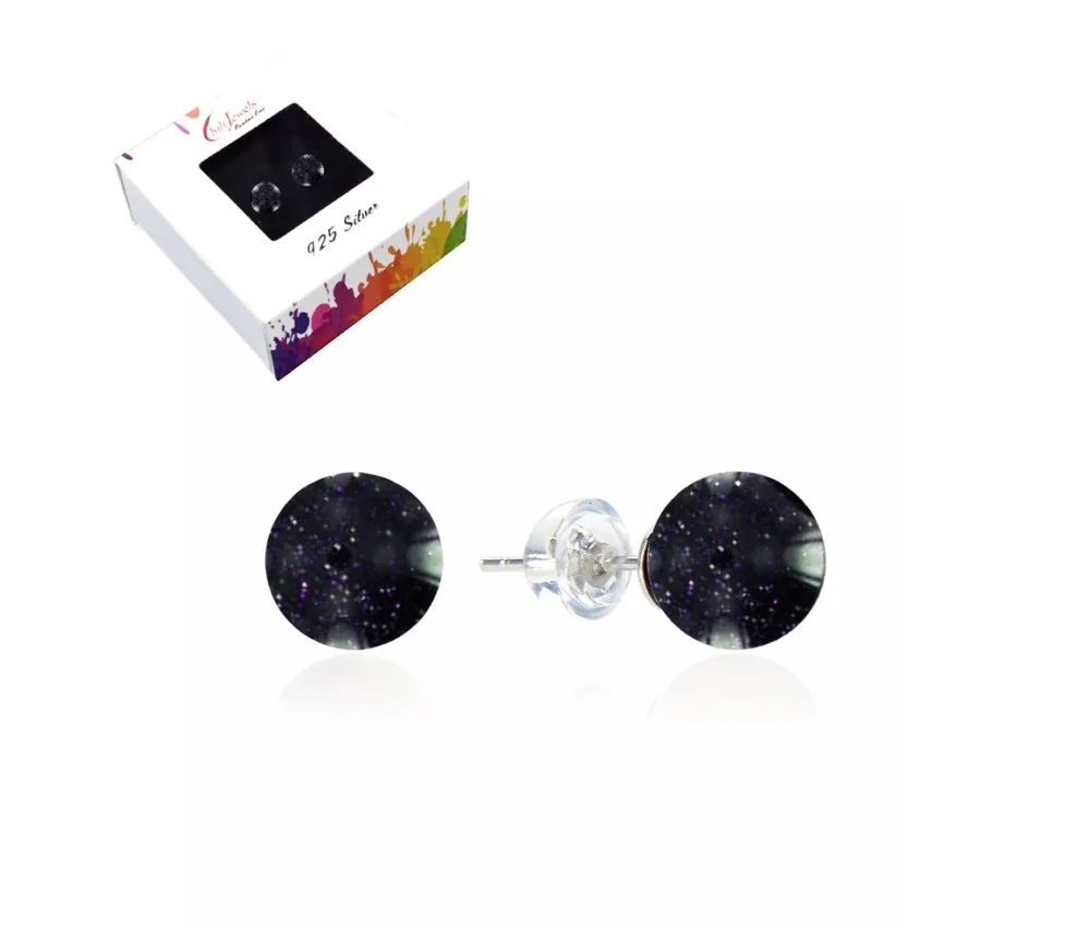 Heilsteine & Edelsteine - Ohrstecker - Goldfluß violett (synth. Glas), Kugel, 8mm, rhodiniert