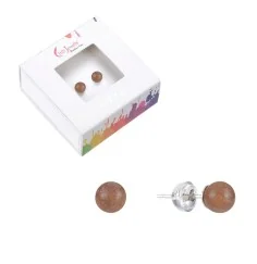 Heilsteine & Edelsteine - Ohrstecker - Sonnenstein, Kugel, 5,5mm, rhodiniert