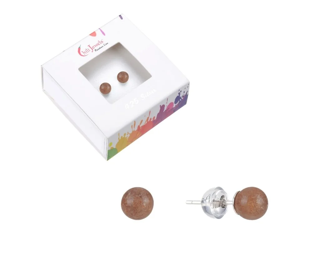 Heilsteine & Edelsteine - Ohrstecker - Sonnenstein, Kugel, 5,5mm, rhodiniert