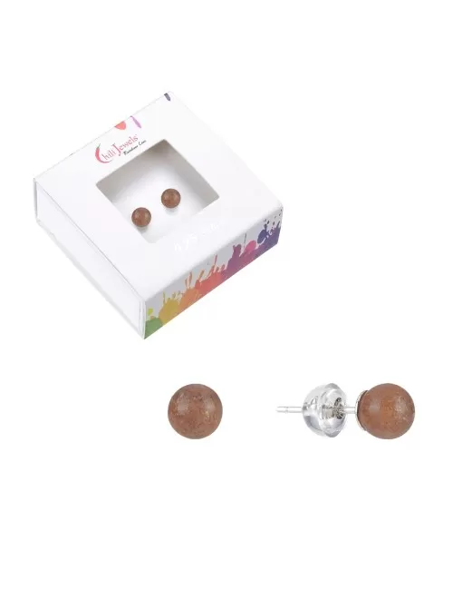 Heilsteine & Edelsteine - Ohrstecker - Sonnenstein, Kugel, 5,5mm, rhodiniert