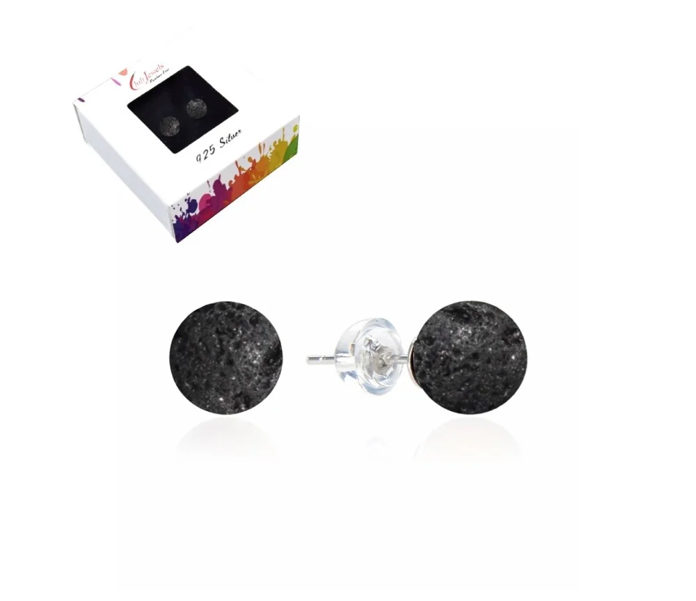 Heilsteine & Edelsteine - Ohrstecker - Lava, Kugel, 8mm, rhodiniert