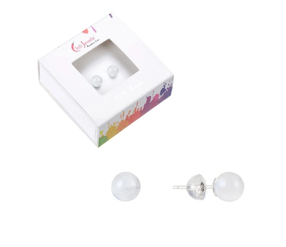 Heilsteine & Edelsteine - Ohrstecker - Labradorit (weiß), Kugel, 6mm, rhodiniert