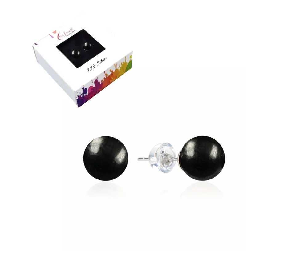 Heilsteine & Edelsteine - Ohrstecker - Schungit (stab.), Kugel, 6mm, rhodiniert