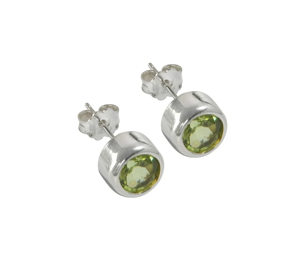 Heilsteine & Edelsteine - Ohrstecker - Peridot rund (4mm), facettiert, 0,5cm