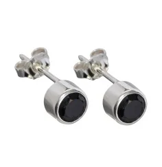 Heilsteine & Edelsteine - Ohrstecker - Spinell schwarz rund, facettiert, 4mm