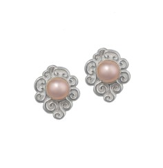 Heilsteine & Edelsteine - Ohrstecker - Perle (rose) mit Wirbeln, 1,5cm