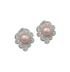 Heilsteine & Edelsteine - Ohrstecker - Perle (rose) mit Wirbeln, 1,5cm