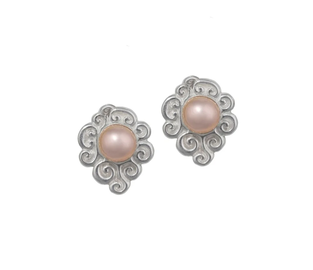 Heilsteine & Edelsteine - Ohrstecker - Perle (rose) mit Wirbeln, 1,5cm