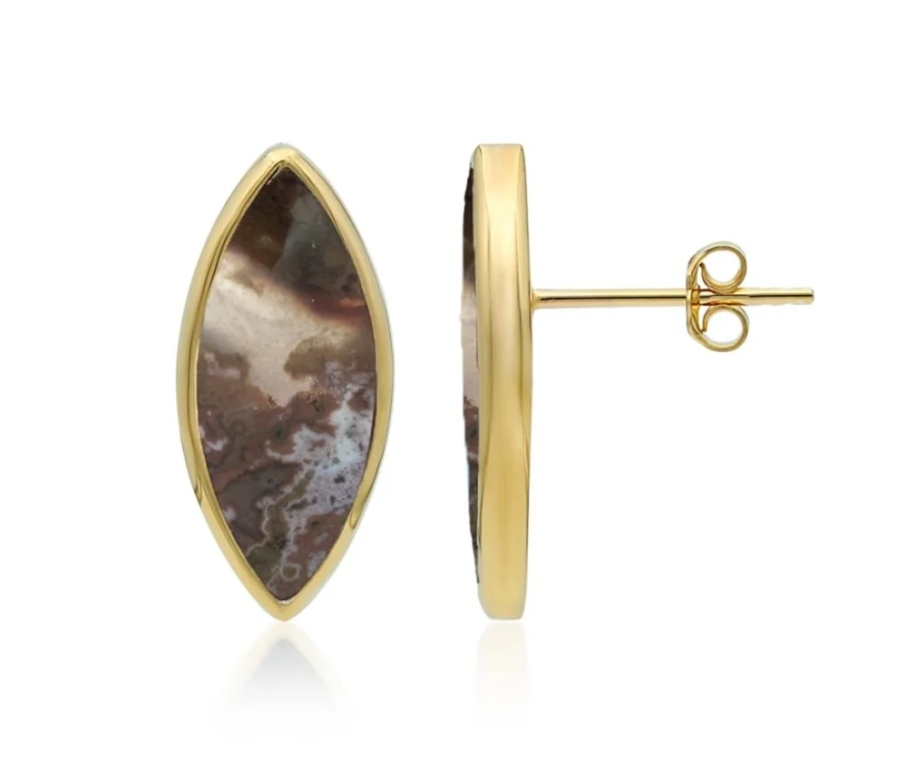 Heilsteine & Edelsteine - Ohrstecker - Ozeanjaspis Marquise (20 x 8mm), 2,1cm, vergoldet