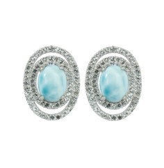 Heilsteine & Edelsteine - Ohrstecker - Larimar, Topas, 1,7cm, rhodiniert