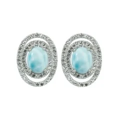 Heilsteine & Edelsteine - Ohrstecker - Larimar, Topas, 1,7cm, rhodiniert