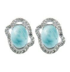 Heilsteine & Edelsteine - Ohrstecker - Larimar, Topas, 1,3cm, rhodiniert