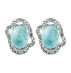 Heilsteine & Edelsteine - Ohrstecker - Larimar, Topas, 1,3cm, rhodiniert