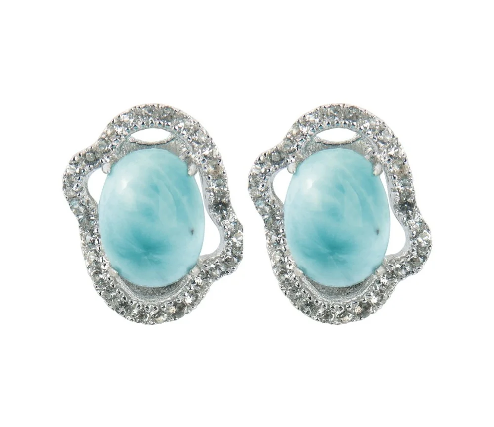 Heilsteine & Edelsteine - Ohrstecker - Larimar, Topas, 1,3cm, rhodiniert