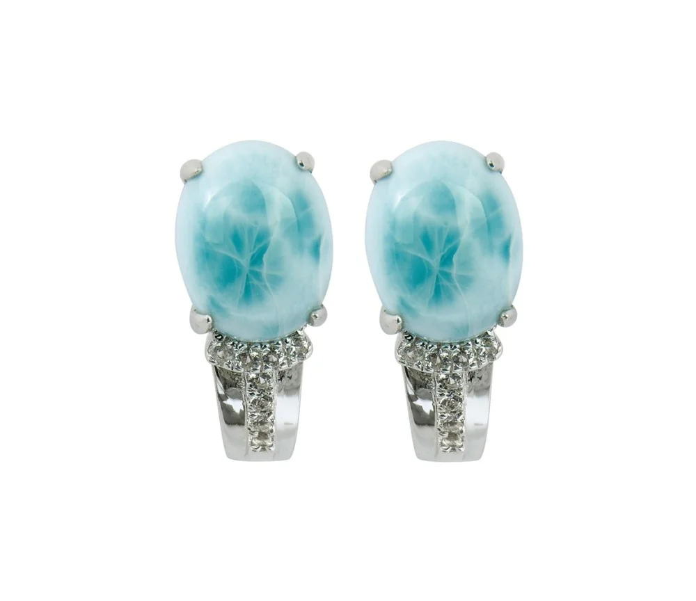 Heilsteine & Edelsteine - Ohrstecker - Larimar, Topas, 1,6cm, rhodiniert